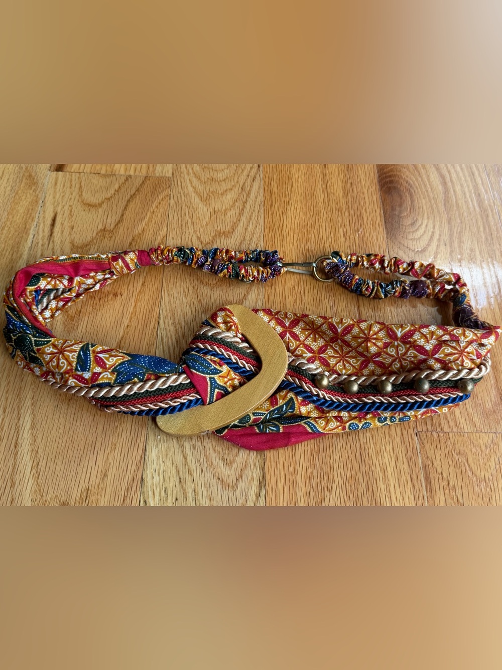 Multicolor Boho Fabric Belt with Gold Accent